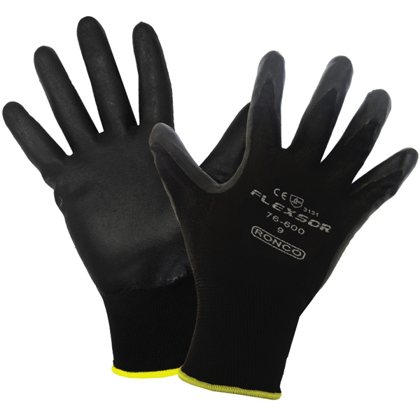 76-600-08 - GLOVES NYLON PALM COATED MED : medium (8), nylon, foam nitrile palm, black on black