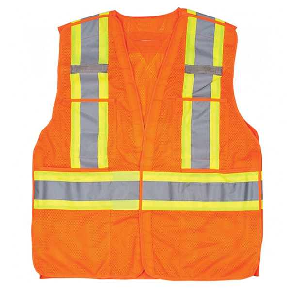 CSSEF104 - TRAFFIC VEST CSA COMPLIANT : 2x-large, high visability orange, silver/yellow stripe, polyester